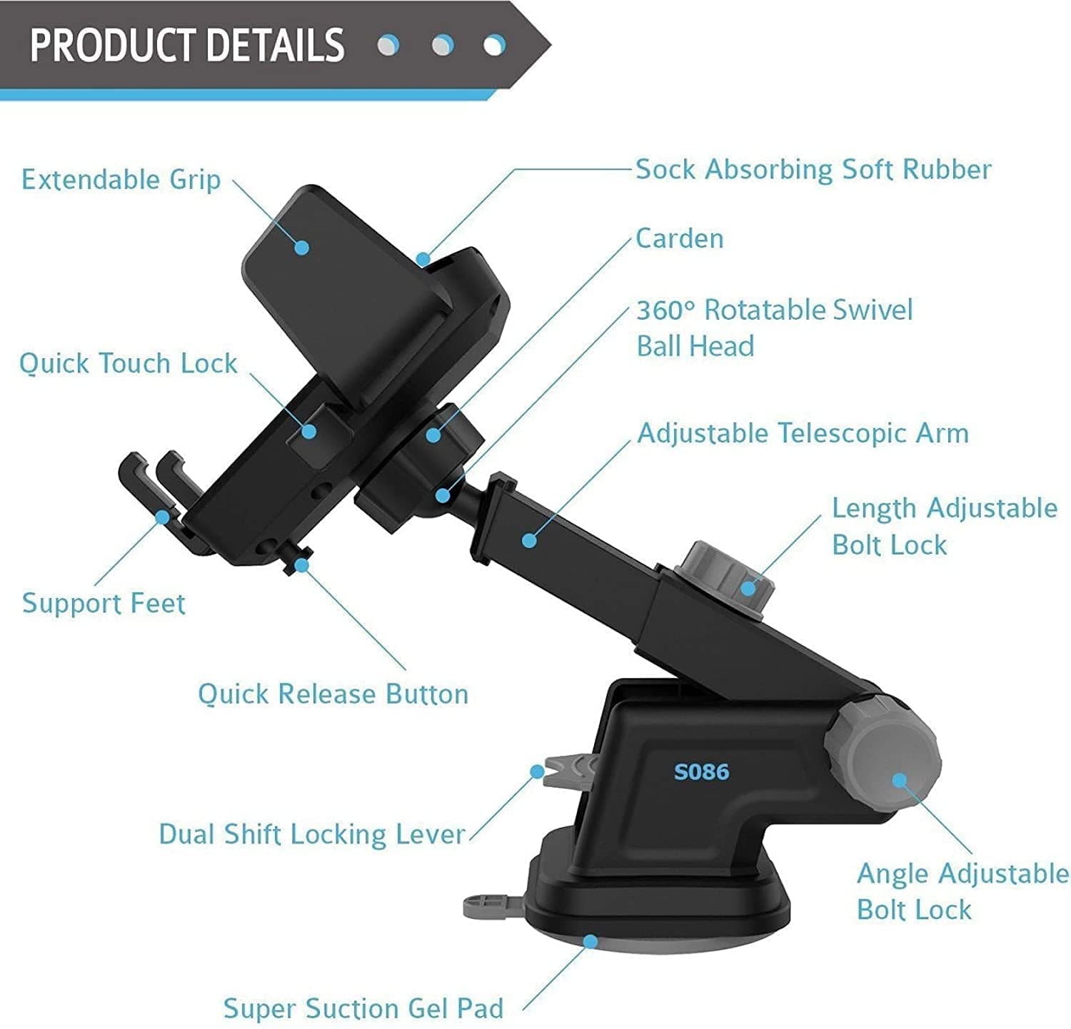 En ligne Car Mobile Holder for Windshield  (Black) | Hooter